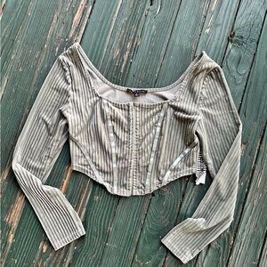 Haute Monde Womens Cropped‎ Corset Top
Size Med Green Ribbed Velour Long Sleeve